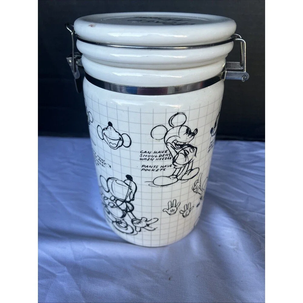 Disney Mickey Mouse Ceramic Canister Jar Sketch Grid Art Vintage Style